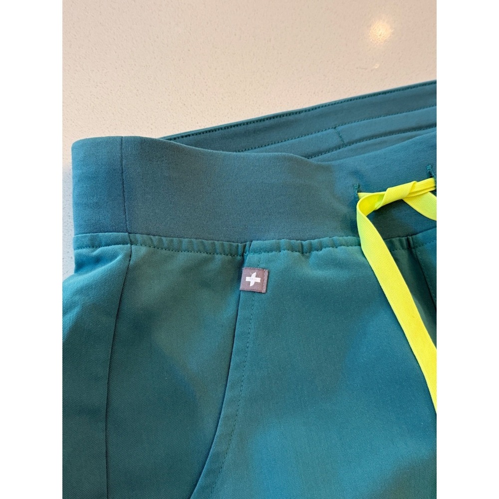 FIGS Zamora Jogger Scrub Pants Teal Green Neon Yellow Drawstring Womens XXS/P - Picture 3 of 5
